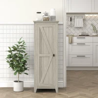 HOMCOM 48" Kitchen Pantry Storage Cabinet w/ Barn Door, Kitchen Pantry Cabinet w/ Adjustable Shelves, Grey Wood Grain(m-1)