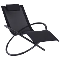 Outsunny Outdoor Rocking Lounge Chair, Foldable Zero Gravity Rocking Chair, Orbital Outdoor Patio Chaise Lounge Rocker with Mesh Seat and Pillow, Black(m-2)