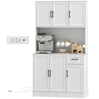 HOMCOM 71" Pantry Cabinet with Charging Station, Kitchen Storage Cabinet with Microwave Stand, Adjustable Shelves, White(m-2)