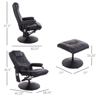 HOMCOM Massaging Faux Leather Recliner Chair and Ottoman Set, Swivel Vibration Massage Lounge Chair with Remote Control for Living Room, Bedroom, or Office, Black(m-3)