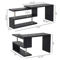 HOMCOM 360 Degree Rotating Corner Computer Desk, L Shaped Desk, Home Office Workstation with 3-Tier Storage Shelves, Black(m-3)