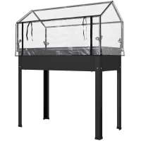 Outsunny Elevated Garden Box with Greenhouse Cover, Raised Garden Bed with Legs and Drainage Hole for Vegetables, Black(m-1)