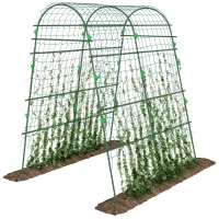 Outsunny Metal Garden Trellis, Arch Trellis for Climbing Plants Outdoor, A-Frame, with Climbing Net, 57" x 66" x 81", Green(m-11)