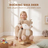 Qaba Rocking Horse for Toddlers 1-3 Years, Deer Baby Rocking Horse with Animal Sound, Seat Belt, Rocking Stopper, Brown(m-4)
