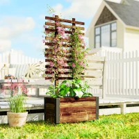 Outsunny Wooden Raised Garden Bed, Planter Box w/ Trellis and Metal Corners, Portable on Wheels for Patio, Backyard, Deck, Brown(m-2)