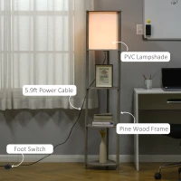 HOMCOM Floor Lamp with Display Shelves, Modern Standing Lamps with Footswitch, Solid Wood Nightstand Tower Lamp for Living Room Bedroom and Office(m-9)