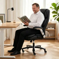 HOMCOM Ergonomic Office Chair with Inflatable Adjustable Lumbar Support, 400 Lbs Heavy Duty High Back Desk Chair, Black(m-8)