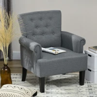 HOMCOM Armchair, Fabric Accent Chair, Modern Living Room Chair with Wood Legs and Rolled Arms for Bedroom, Grey(m-7)