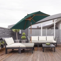 Outsunny 6.6x5ft Square Market Parasol, Wooden Patio Umbrella with Tilt Mechanism and 6 Bamboo Ribs, Garden Sunshade, Green(m-8)