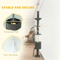 PawHut 87"-94.5" Floor to Ceiling Cat Tree with Sisal Scratching Post, Condo, Hammock, Ramp, Perches, Dark Grey(m-7)