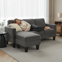 HOMCOM Sectional Sofa, L Shaped Couch, with Reversible Chaise or Ottoman, Dark Gray(m-9)