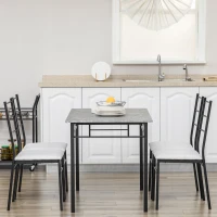 HOMCOM Kitchen Table and Chairs for 4, Modern Dining Table Set with Padded Sponge Cushion Chairs and Marble Textured Dining Table, Light Grey and Black(m-7)