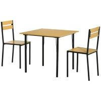 HOMCOM Industrial 3-Piece Dining Table Set, Square Kitchen Table with 2 Chairs for Dorms, Apartments, Studios, Bamboo(m-11)