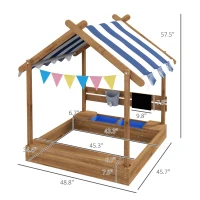 Outsunny Wooden Sandbox with Canopy, House Design for 3-7 Years Old, Brown(m-3)