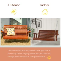 Outsunny 46" 2-Person Porch Swing Wooden Patio Swing Bench with Cup Holders, Slatted Design, Chains, 440lb Weight Capacity, Brown(m-7)