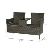 Outsunny Outdoor Patio Loveseat Conversation Furniture Set, Cushions & Built-in Coffee Table, Small 2-in-1 2 Person Seating for Front Porch, Balcony, Blue(m-3)
