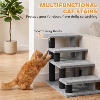 PawHut Pet Stairs, Cat Stairs with 2/3/4-Step Flexible Setup for Bed, Sofa, Gray(m-6)