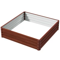 Outsunny 4' x 4' x 1' Raised Garden Bed Galvanized Steel Planter Box for Vegetables, Flowers, Herbs, Dark Brown Wood Effect(m-2)
