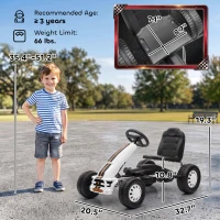Qaba Lightweight Pedal Go Kart with Steering Wheel, Go Cart Ride on Toy with Adjustable Seat for 3+ Years, White(m-3)