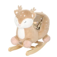 Qaba Rocking Horse for Toddlers 1-3 Years, Deer Baby Rocking Horse with Animal Sound, Seat Belt, Rocking Stopper, Brown(m-2)