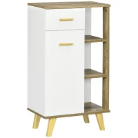 kleankin Bathroom Floor Cabinet, Side Storage Organizer Cabinet with Drawer and Shelves for Bathroom, Entryway and Kitchen, White and Natural(m-1)