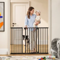 PawHut Baby Gate, Pet Gate with 3 Extensions, Auto-Close, Two-Way Open, Pressure Mounted, 36"H, Black(m-1)