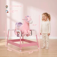 Qaba Kids Spring Rocking Horse, Ride on Horse with Neighing Sounds, Plush Animal Ride on Toy for Ages 3+ Years, Pink(m-3)