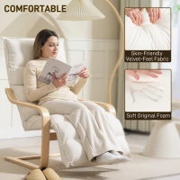 HOMCOM Accent Chair, Velvet Upholstered Living Room Chair with Footrest, Wood Frame, Cream White(m-4)