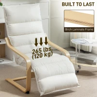 HOMCOM Accent Chair, Velvet Upholstered Living Room Chair with Footrest, Wood Frame, Cream White(m-7)