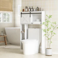 HOMCOM Over-Over The Toilet Storage Shelf with Sliding Barn Door, Bathroom Cabinet with Compartments & Adjustable Shelf, White(m-1)