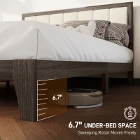 HOMCOM Queen Size Bed Frame with Headboard, Platform Bed Frame with Wooden Slats No Box Spring Needed Charcoal Gray(m-5)