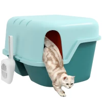 PawHut Cat Litter Box with Scoop, Easy to Clean & Openable Cover, Green(m-11)