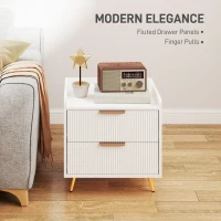 HOMCOM Bedside Table, Nightstand with 2 Drawers, Side End Table with Metal Legs for Bedroom, White(m-4)