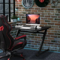 HOMCOM 47.25" Gaming Desk Computer Home Office Gamer Table Workstation Metal Frame with Cup Holder, Headphone Hook, Cable Management, Black(m-14)