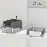 PawHut Extra Large Stainless Steel Cat Litter Box with Scoop & Pad, Anti-Urine Leakage, Easy Cleaning, Non-Sticky(m-3)