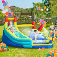 Outsunny 5-in-1 Inflatable Water Slide Kids Bounce House Water Park Jumping Castle Includes Trampoline Slide Water Pool Cannon Climbing Wall with Carry Bag, Repair Patches, 450W Air Blower(m-2)