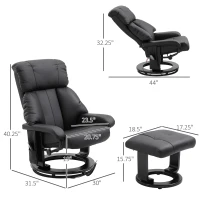 HOMCOM Massage Recliner Chair with Ottoman, 360° Swivel Recliner and Footstool, PU Leather Reclining Chair with Side Pocket and Remote Control, Black(m-3)