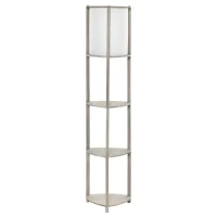 HOMCOM Floor Lamp with Display Shelves, Modern Standing Lamps with Footswitch, Solid Wood Nightstand Tower Lamp for Living Room Bedroom and Office(m-15)