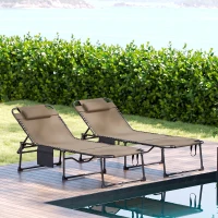 Outsunny 2 Piece Folding Chaise Lounge Pool Chairs with 5-level Reclining Back, Reading Hole, Side Pocket, Beige(m-9)