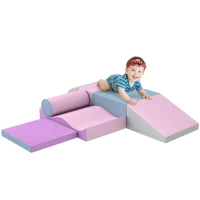 Soozier 7 Pieces Soft Play Foam Climbing Blocks, Indoor Modular Kids Play Toys for Climbing, Crawling, Sliding, Light Colour(m-9)