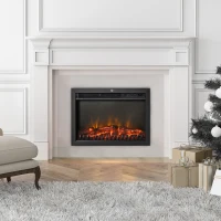 HOMCOM 24" Electric Fireplace Insert, Retro Recessed Fireplace Heater with Realistic Flame, Remote Control and Adjustable Brightness, 750/1500W, Black(m-10)