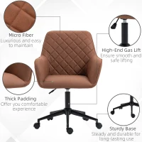 Vinsetto Mid Back Modern Home Office Chair Swivel Computer Desk Chair with Adjustable Height, Microfiber Cloth, Diamond Line Design, and Padded Armrests, Brown(m-6)