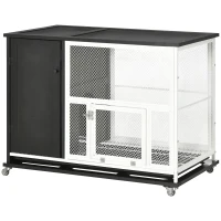 PawHut 38" 2-in-1 Indoor Rabbit Hutch & End Table with Wheels & Storage Shelf, Bunny Rabbit Cage with Removable Tray, Bunny Hutch Rabbit Furniture Pet Crate End Table, Black(m-11)