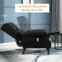 HOMCOM Vibration Massage Recliner Chair for Living Room with Heat,  Wingback Single Sofa, Modern Suede Fabric Push Back Reclining Chair with Footrest, Side Pocket, Black(m-6)