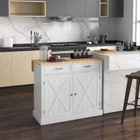 HOMCOM Rolling Kitchen Island with Drop Leaf Wood Breakfast Bar, Farmhouse Kitchen Cart with 2 Drawers, White(m-2)