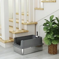 PawHut Extra Large Stainless Steel Cat Litter Box with Scoop & Pad, Anti-Urine Leakage, Easy Cleaning, Non-Sticky(m-9)