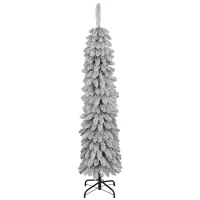 HOMCOM 5' Tall Unlit Slim Pencil Xmas Tree, Snow-Flocked Artificial Christmas Tree with Realistic Branches and 301 Tips, Green(m-1)