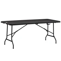 Outsunny Foldable Patio Dining Table for 6, Rectangular Outdoor Table for Garden Lawn Backyard, Dark Grey(m-9)