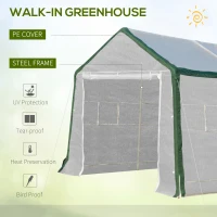 Outsunny 20' x 10' x 8' Heavy-duty Greenhouse, Walk-in Hot House with Windows and Roll Up Door, PE Cover, Steel Frame, White(m-6)