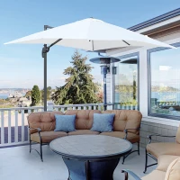 Outsunny 8ft x 8ft Square Offset 360 Cantilever Market Patio Umbrella with Cross Base Off White(m-2)